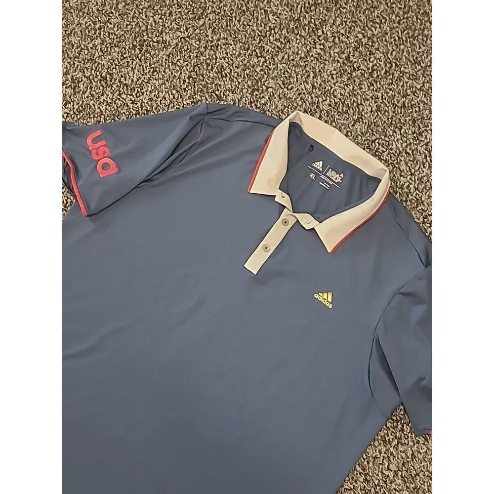 Adidas‎ Golf USA Blue Gray Red Polo Shirt Size XL Performance